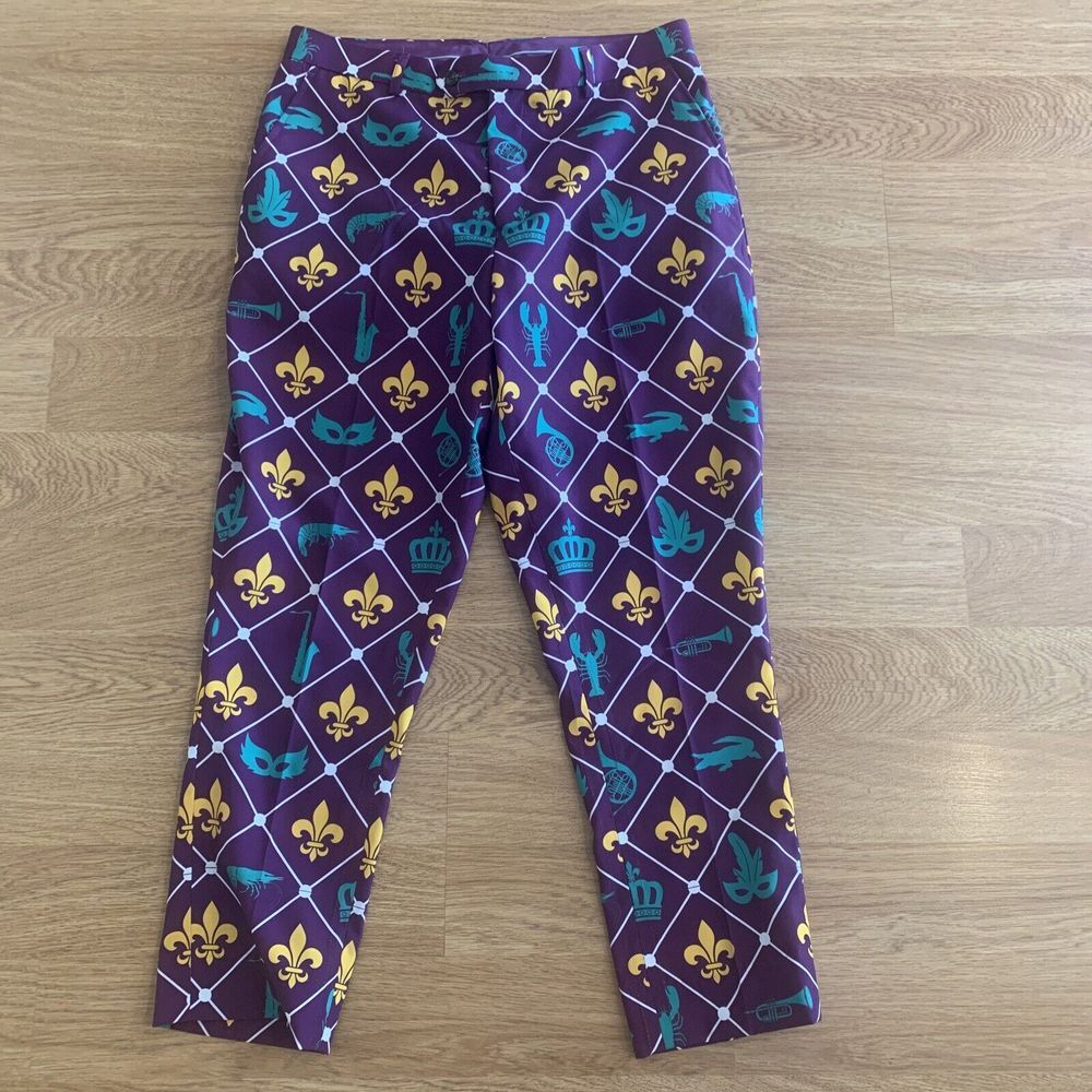 Shinesty Mens Pants~34x33 (Act. 34x27) Purple New Orleans Mardi Gras Theme